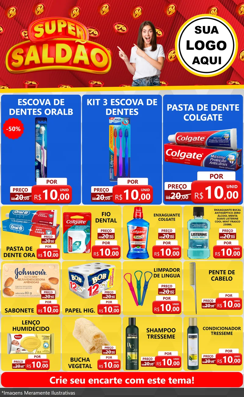 Modelo de Encarte para Encarte Grande com o tema Super Saldão para Higiene Pessoal