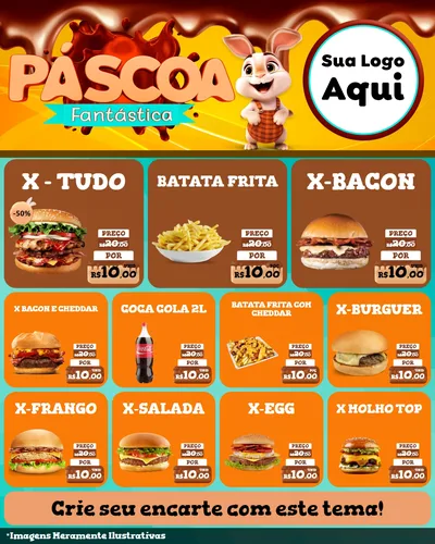 Modelo de Rede Social para Feed Instagram com o tema Páscoa Fantástica para Hamburgueria