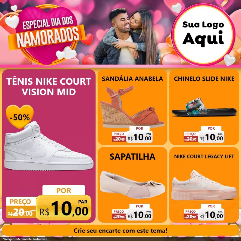 Modelo de Rede Social para Feed Facebook com o tema Especial Dia dos Namorados para Calçados