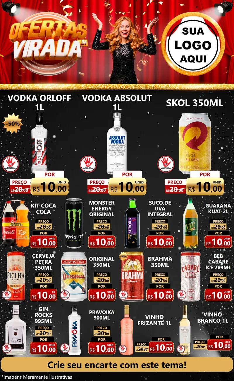 Modelo de Encarte para Encarte Grande com o tema Ofertas da Virada para Distribuidora de bebidas