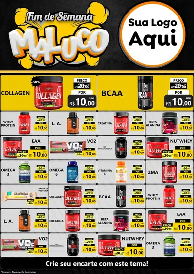 Modelo de Encarte para Encarte A4 Vertical com o tema Fim de Semana Maluco para Suplementos alimentares