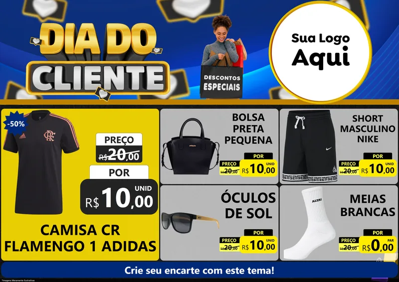 Modelo de Encarte para Encarte A4 Horizontal com o tema Dia Do Cliente para Roupas e acessórios