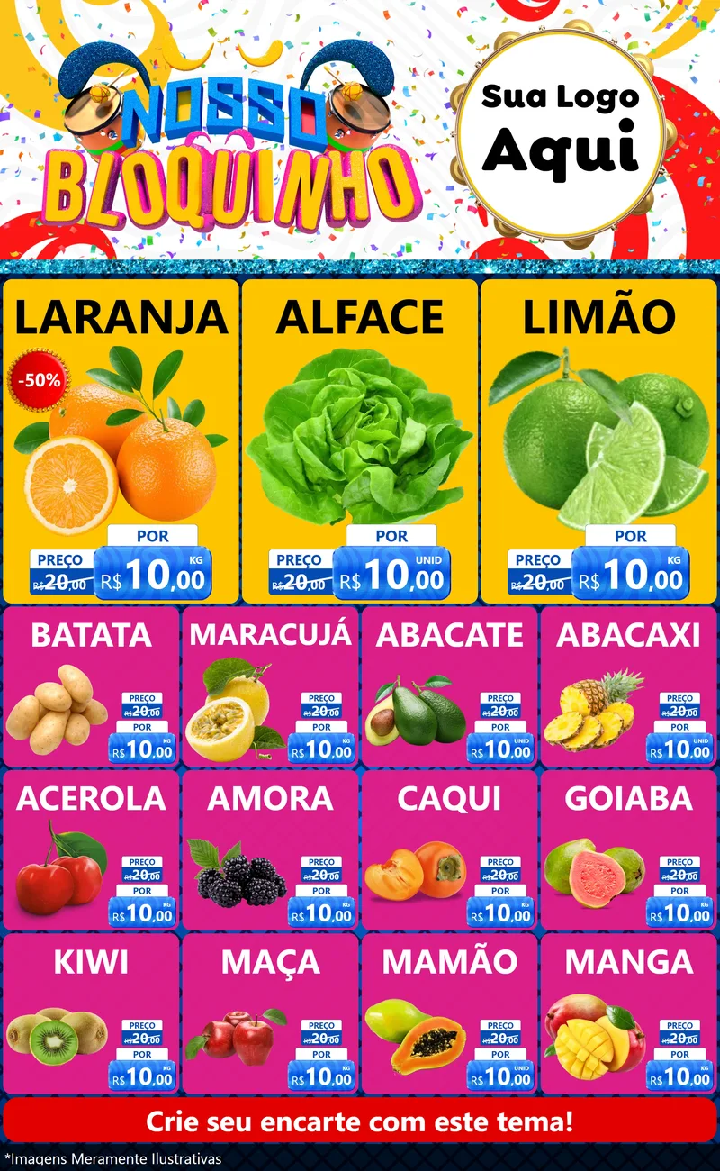 Modelo de Encarte para Encarte Grande com o tema Nosso Bloquinho para Hortifrúti