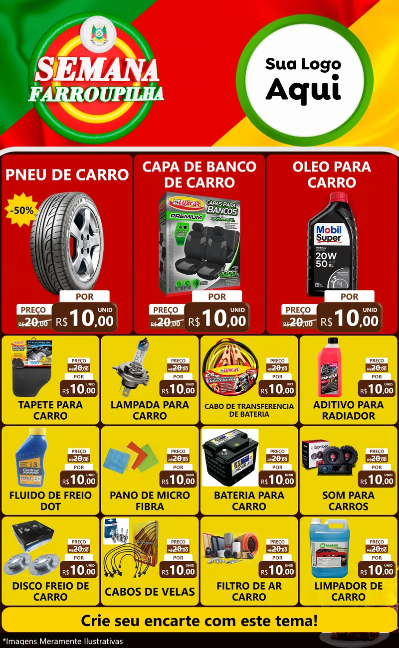 Modelo de Encarte para Encarte Grande com o tema Semana Farroupilha para Auto peças