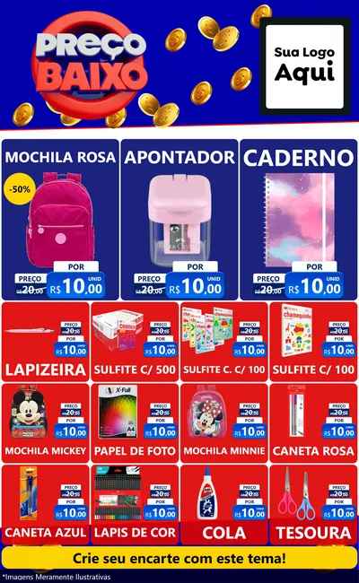 Modelo de Encarte para Encarte Grande com o tema Preço Baixo para Papelaria