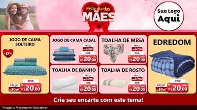 Modelo de TV para TV Horizontal com o tema Feliz Dia Das Mães para Cama, Mesa e Banho