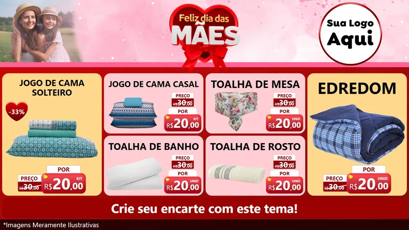 Modelo de TV para TV Horizontal com o tema Feliz Dia Das Mães para Cama, Mesa e Banho