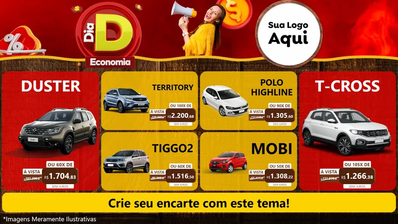Modelo de TV para TV Horizontal com o tema Dia D Economia para Concessionaria de Carros