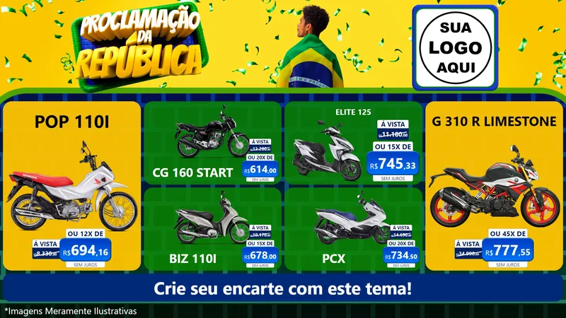Modelo de TV para TV Horizontal com o tema Proclamação da República para Concessionaria de Motos