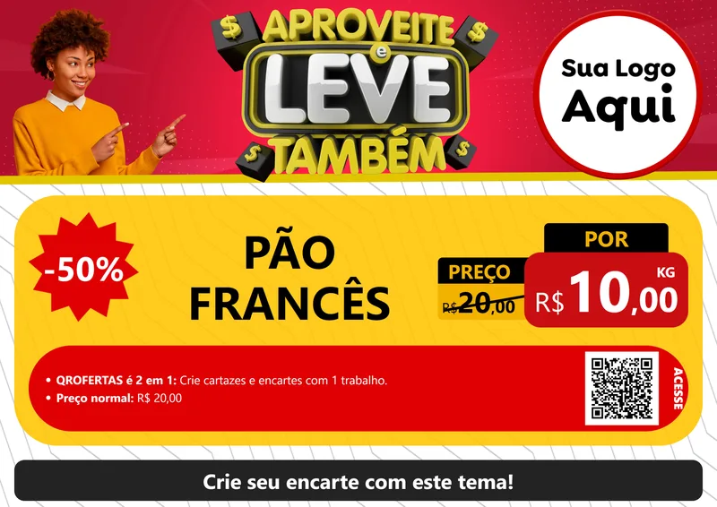 Modelo de Cartaz para Cartaz A4 Horizontal com o tema Aproveite e Leve Também para Padaria