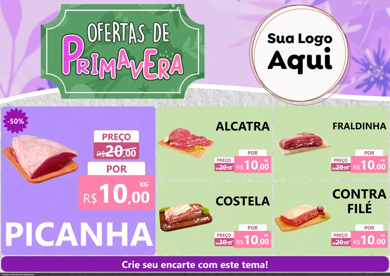 Modelo de Encarte para Encarte A4 Horizontal com o tema Ofertas de Primavera para Açougue