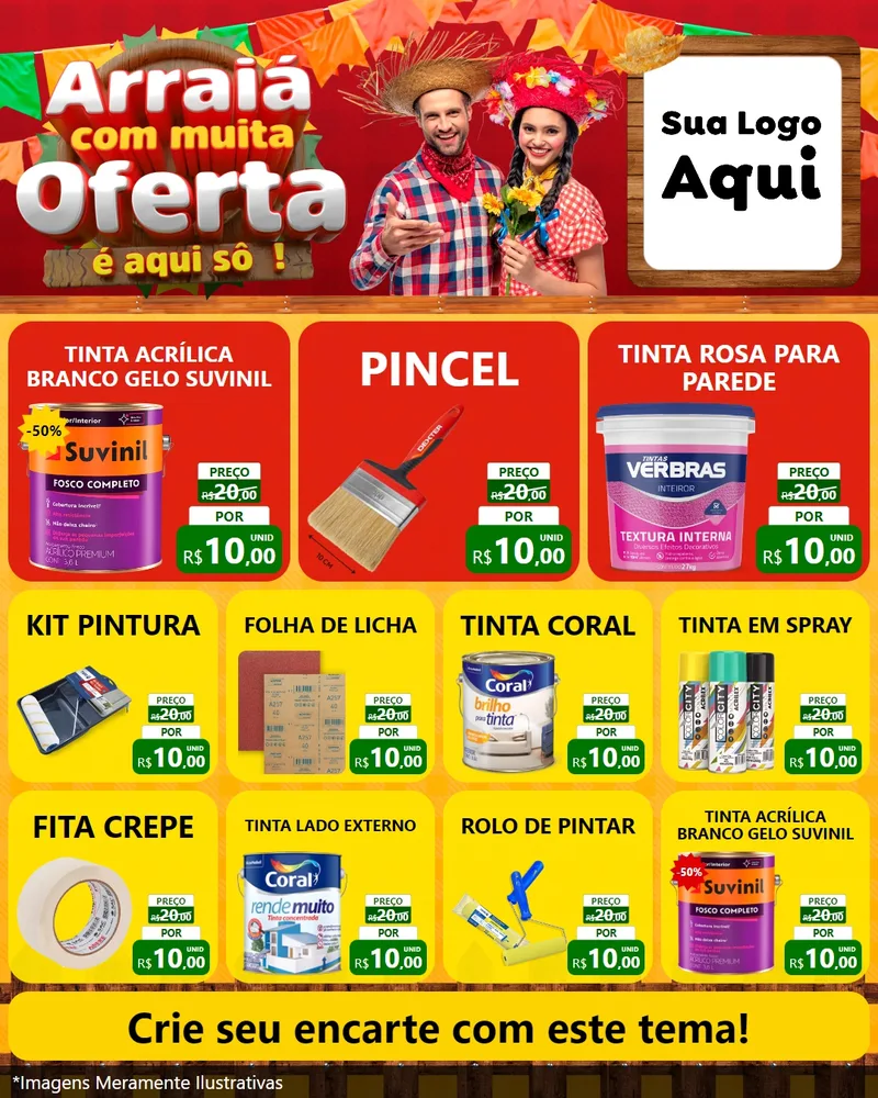 Modelo de Rede Social para Feed Instagram com o tema Arraiá Com Muita Oferta - É Aqui Sô! para Tintas e Ferramentas