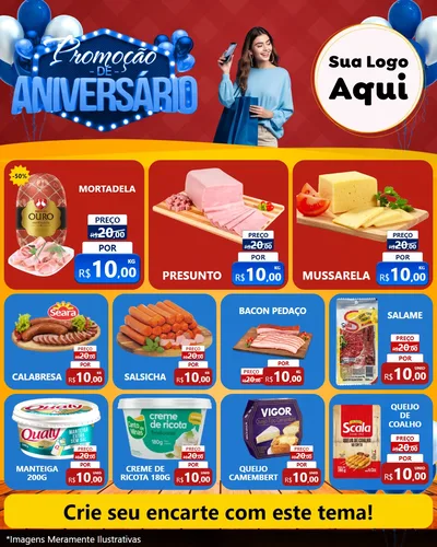 Modelo de Rede Social para Feed Instagram com o tema Promoção de Aniversário para Frios e Laticínios