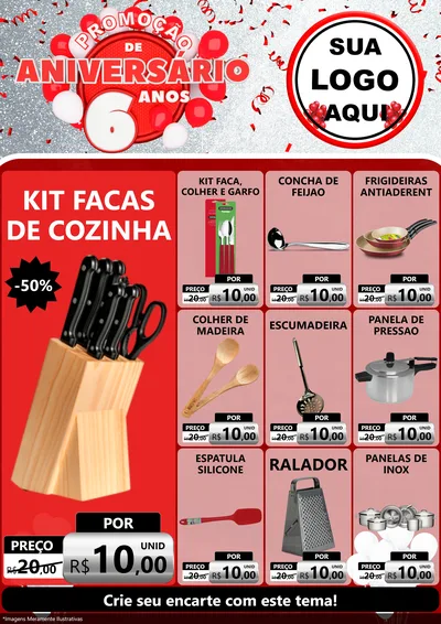 Modelo de Encarte para Encarte A4 Vertical com o tema Promoção de Aniversário - 6 Anos para Utilidades Domésticas