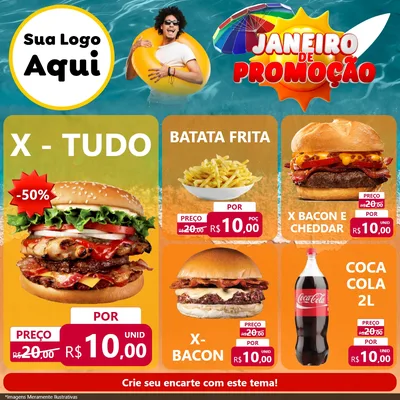 Modelo de Rede Social para Feed Facebook com o tema Janeiro de Promoção para Hamburgueria