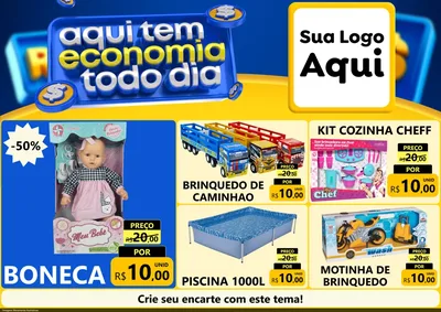 Modelo de Encarte para Encarte A4 Horizontal com o tema Aqui Tem Economia Todo Dia para Brinquedos