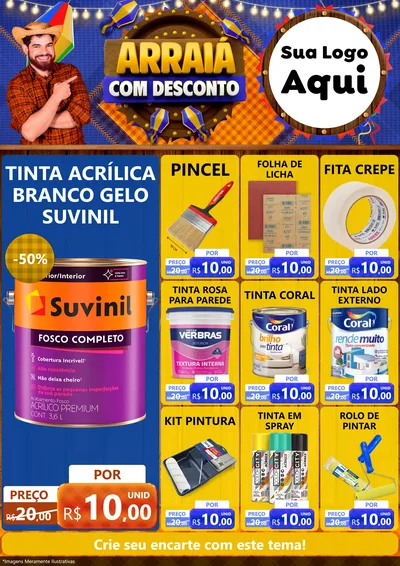 Modelo de Encarte para Encarte A4 Vertical com o tema Arraiá Com Desconto para Tintas e Ferramentas