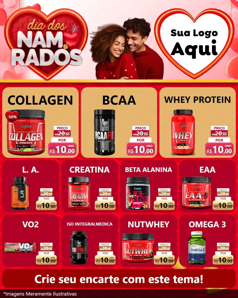Modelo de Rede Social para Feed Instagram com o tema Dia dos Namorados para Suplementos alimentares