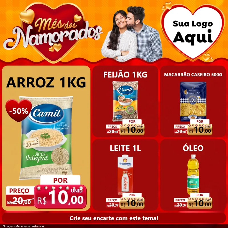 Modelo de Rede Social para Feed Facebook com o tema Mês dos Namorados para Supermercado