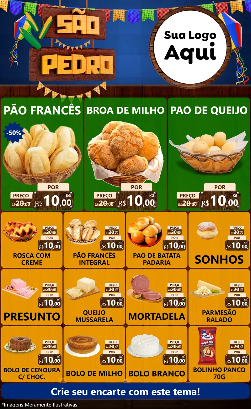 Modelo de Encarte para Encarte Grande com o tema São Pedro para Padaria