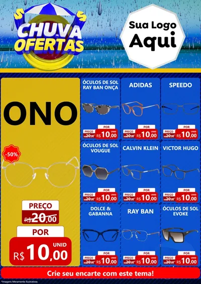 Modelo de Encarte para Encarte A4 Vertical com o tema Chuva de Ofertas para Óticas