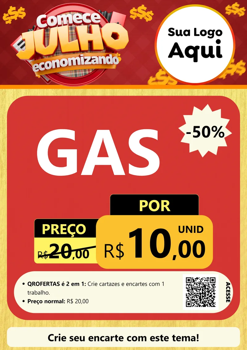 Modelo de Cartaz para Cartaz A4 Vertical com o tema Comece Julho Economizando para Água e gás