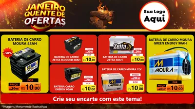 Modelo de TV para TV Horizontal com o tema Janeiro Quente de Ofertas para Baterias Elétricas