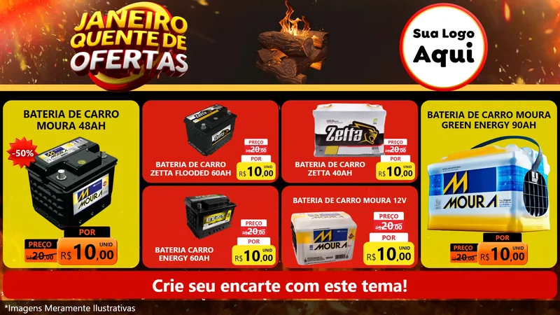 Modelo de TV para TV Horizontal com o tema Janeiro Quente de Ofertas para Baterias Elétricas