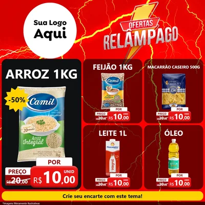 Modelo de Rede Social para Feed Facebook com o tema Ofertas Relâmpago para Supermercado