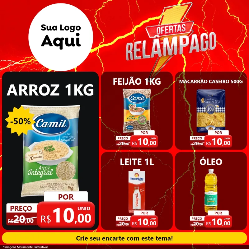 Modelo de Rede Social para Feed Facebook com o tema Ofertas Relâmpago para Supermercado