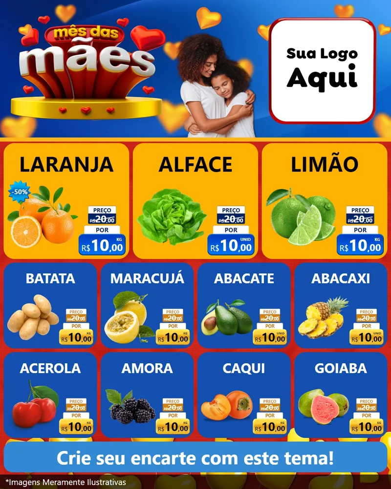 Modelo de Rede Social para Feed Instagram com o tema Mês das Mães para Hortifrúti