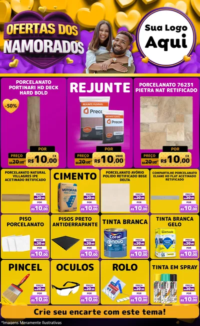 Modelo de Encarte para Encarte Grande com o tema Oferta Dos Namorados para Pisos e revestimentos