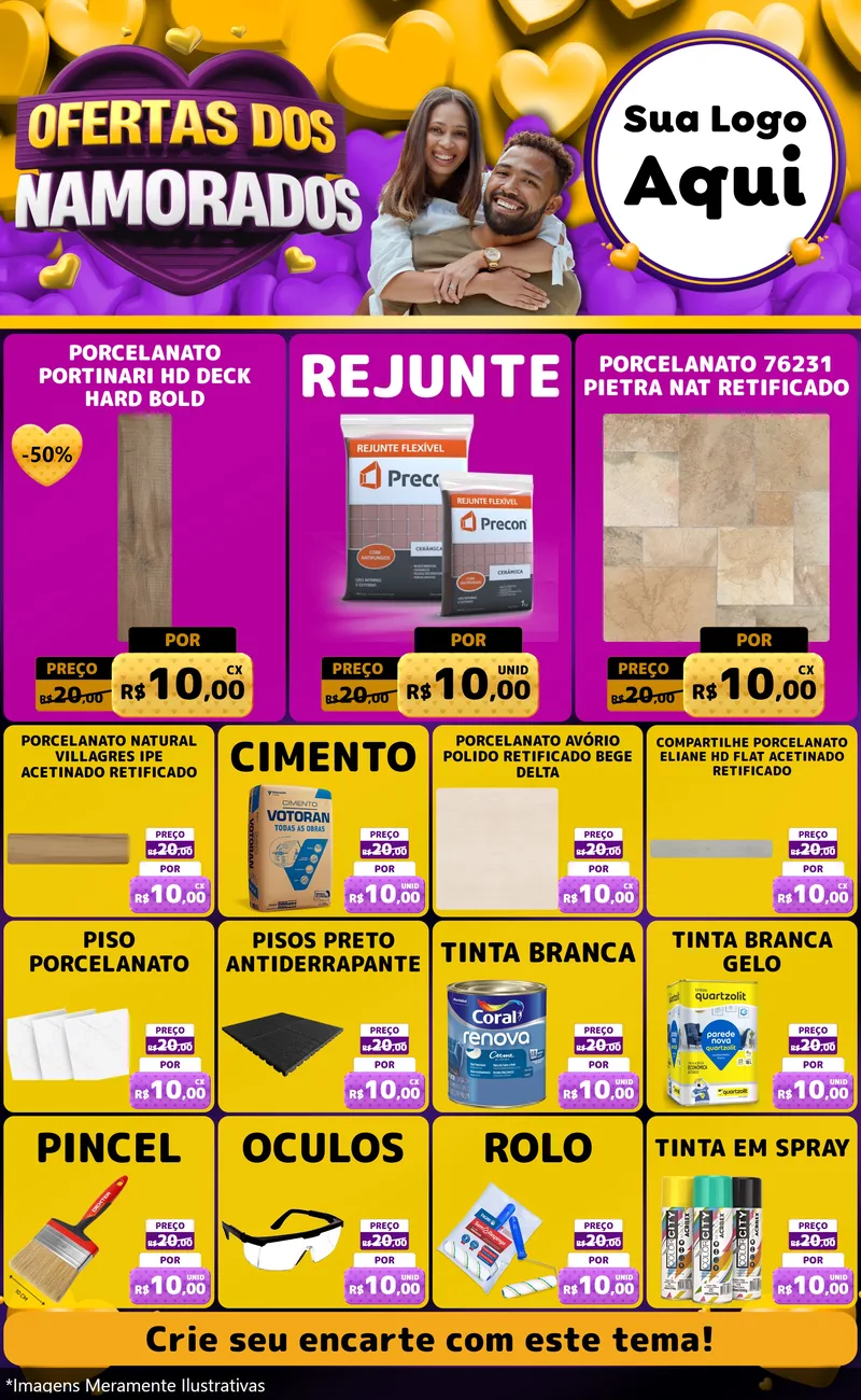 Modelo de Encarte para Encarte Grande com o tema Oferta Dos Namorados para Pisos e revestimentos