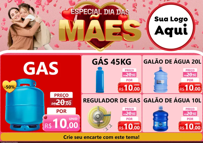 Modelo de Encarte para Encarte A4 Horizontal com o tema Especial Dia Das Mães para Água e gás