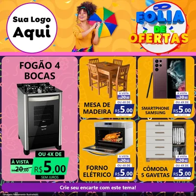 Modelo de Rede Social para Feed Facebook com o tema Folia de Ofertas para Móveis e Eletro