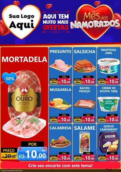 Modelo de Encarte para Encarte A4 Vertical com o tema Mês dos Namorados para Frios e Laticínios