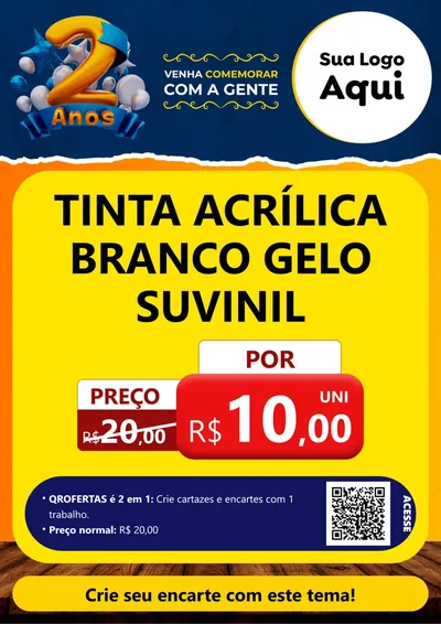 Modelo de Cartaz para Cartaz A4 Vertical com o tema Aniversário de 2 anos para Tintas e Ferramentas