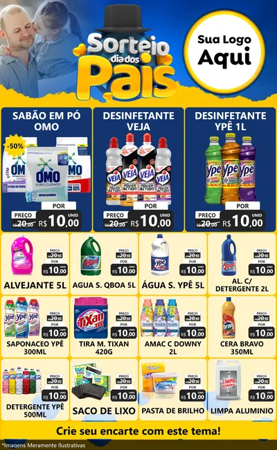 Modelo de Encarte para Encarte Grande com o tema Sorteio Dia Dos Pais para Produtos de Limpeza