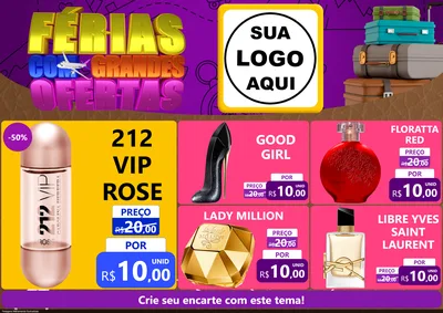 Modelo de Encarte para Encarte A4 Horizontal com o tema Férias com Grandes Ofertas para Perfumes