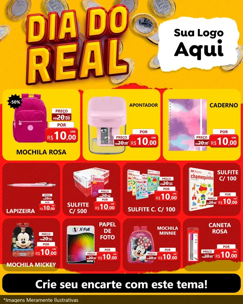Modelo de Rede Social para Feed Instagram com o tema Dia Do Real para Papelaria
