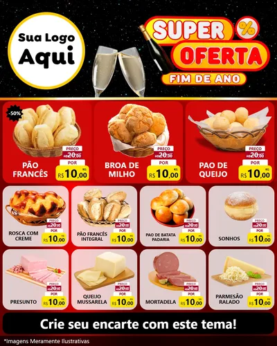 Modelo de Rede Social para Feed Instagram com o tema Super Oferta Fim de Ano para Padaria