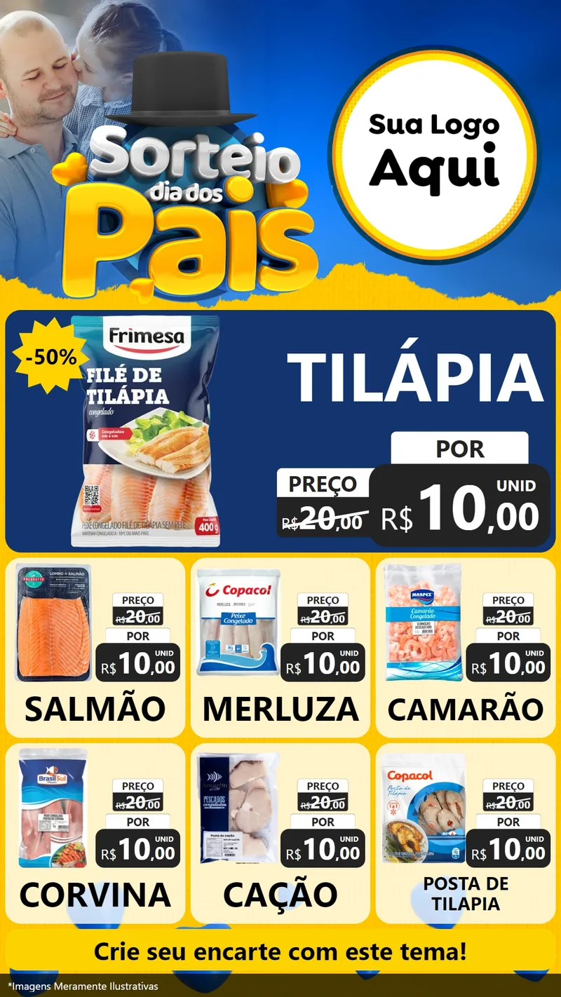 Modelo de Rede Social para Stories com o tema Sorteio Dia Dos Pais para Peixaria