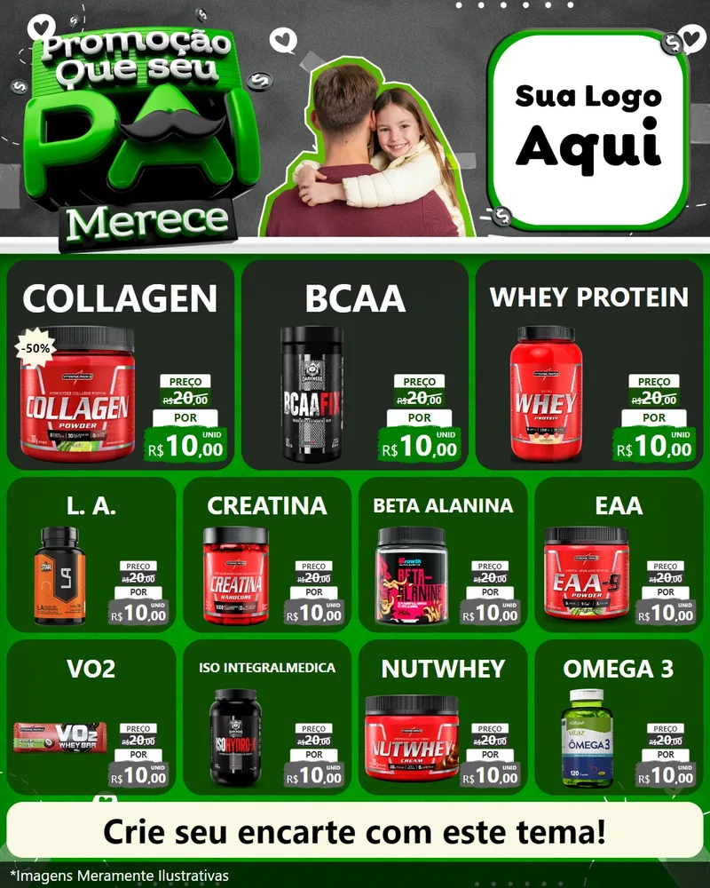 Modelo de Rede Social para Feed Instagram com o tema Promoção Que seu Pai Merece para Suplementos alimentares
