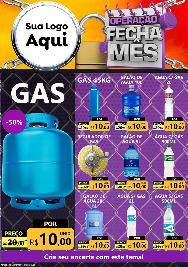 Modelo de Encarte para Encarte A4 Vertical com o tema Operação Fecha Mês para Água e gás