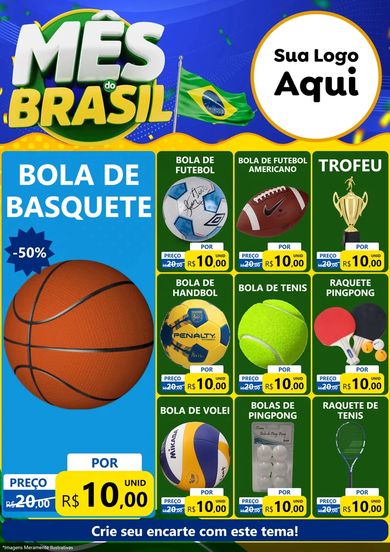 Modelo de Encarte para Encarte A4 Vertical com o tema Mês do Brasil para Artigos Esportivos