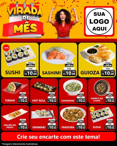 Modelo de Rede Social para Feed Instagram com o tema Virada de Mês para Comida japonesa