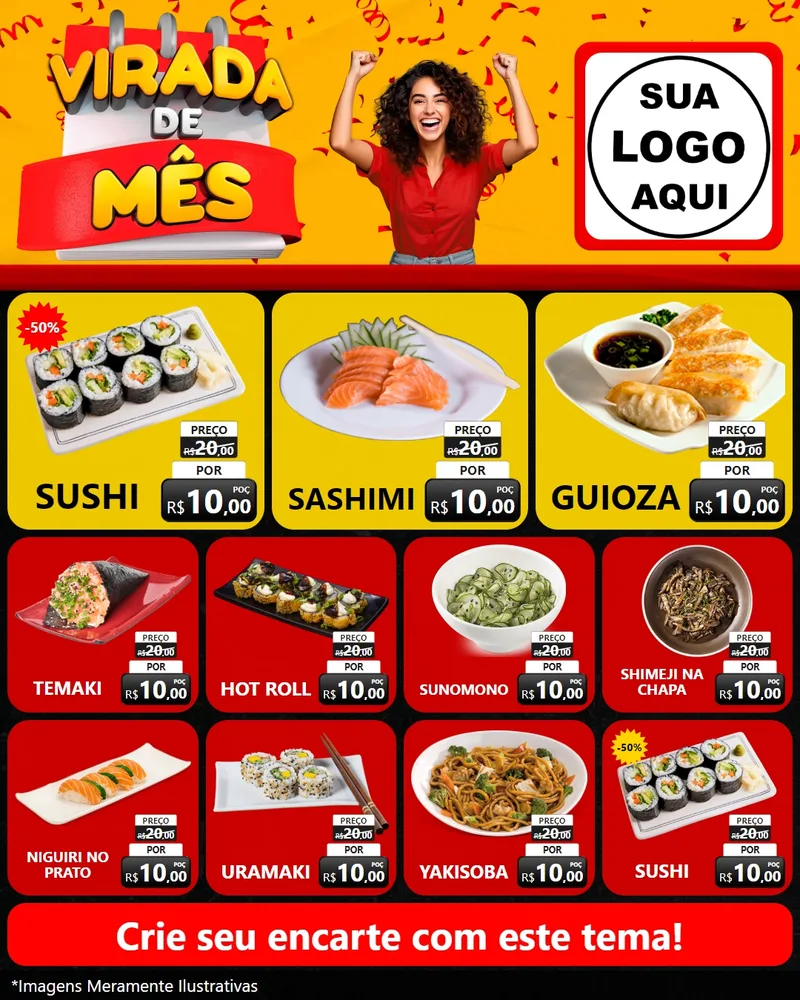 Modelo de Rede Social para Feed Instagram com o tema Virada de Mês para Comida japonesa