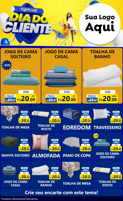 Modelo de Encarte para Encarte Grande com o tema Especial Dia do Cliente para Cama, Mesa e Banho