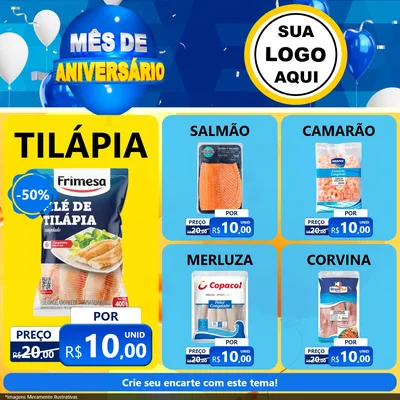 Modelo de Rede Social para Feed Facebook com o tema Mês de Aniversário para Peixaria