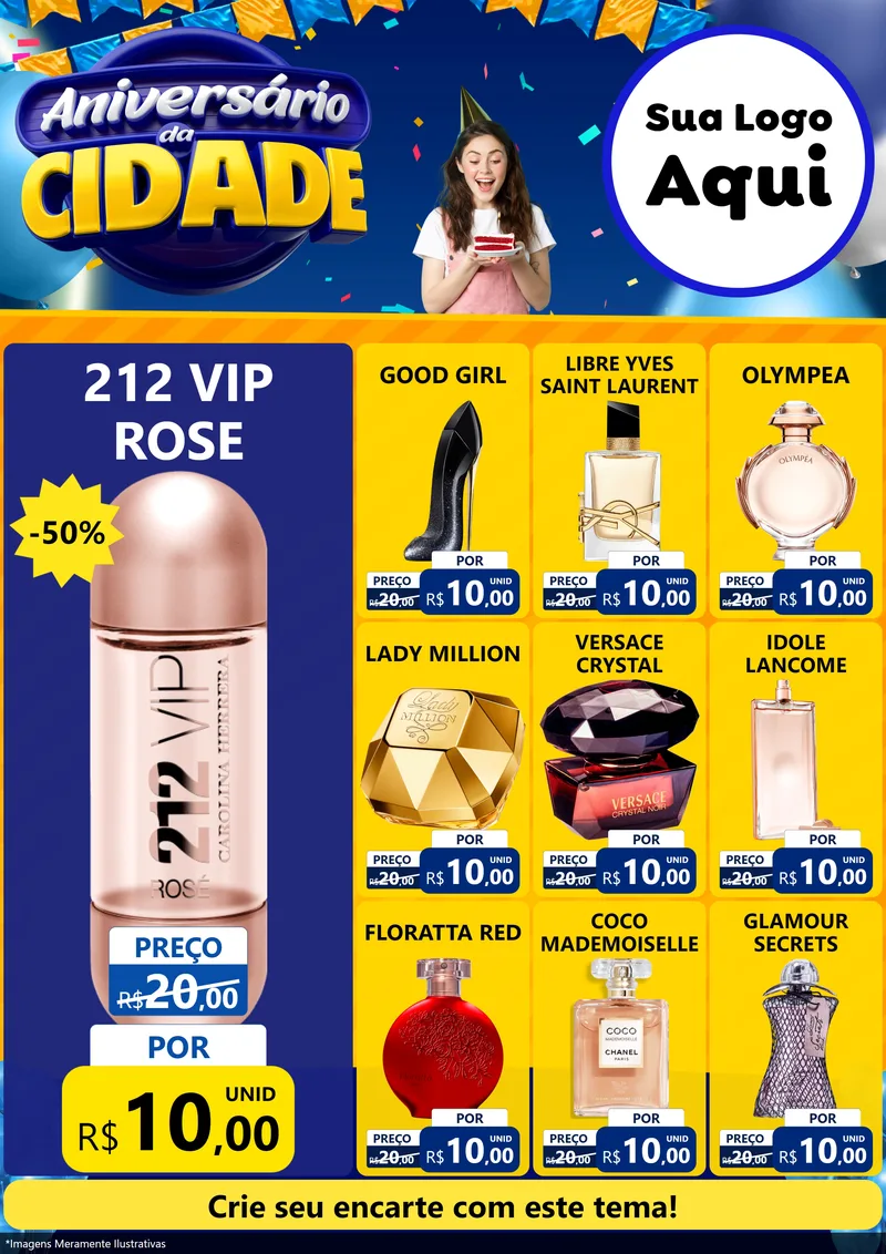 Modelo de Encarte para Encarte A4 Vertical com o tema Aniversário da Cidade para Perfumes